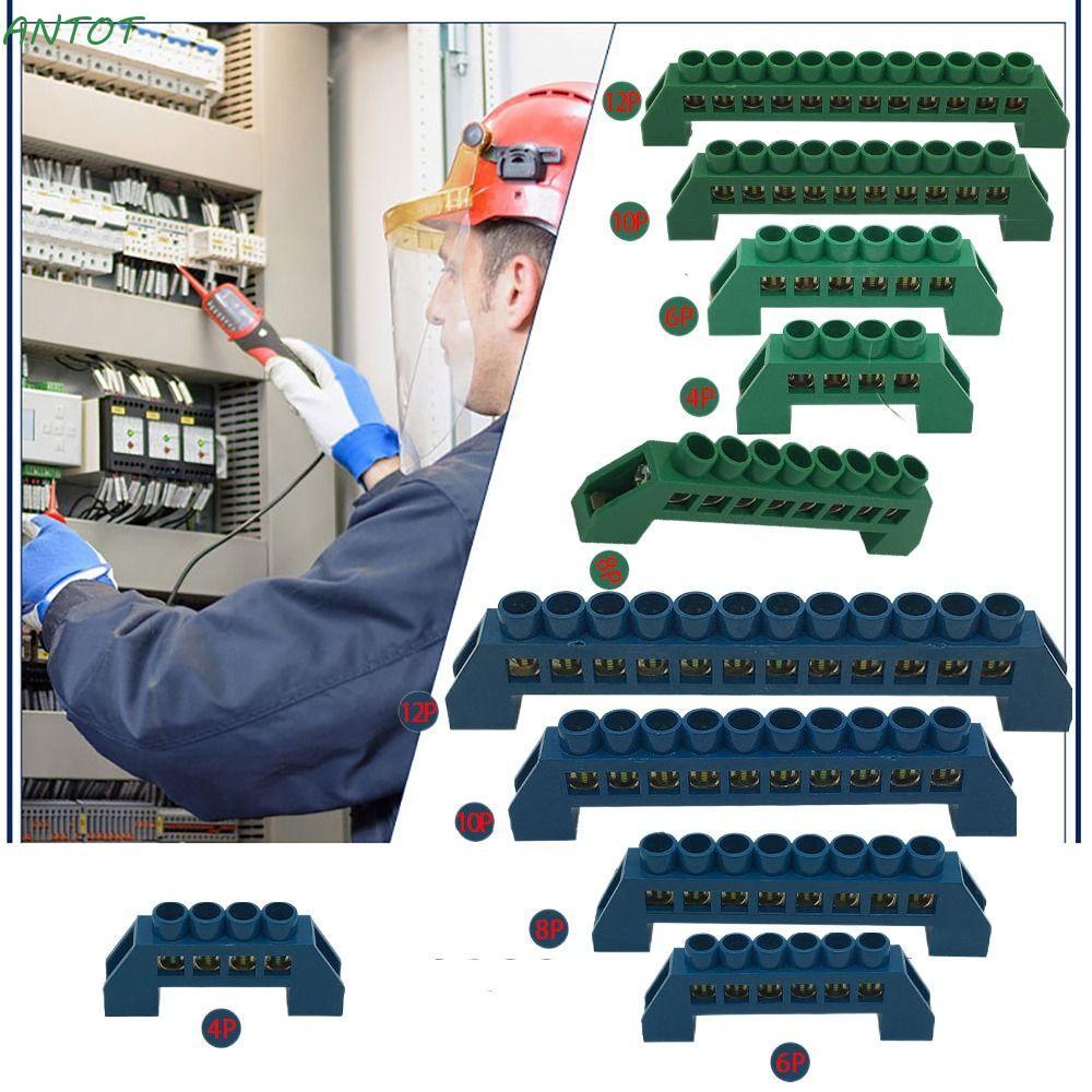 ANTOT สกรูทองเหลือง Grounding Bridge Terminal, และ Neutral Blue Green Zero Line Block Connector, 4Pi