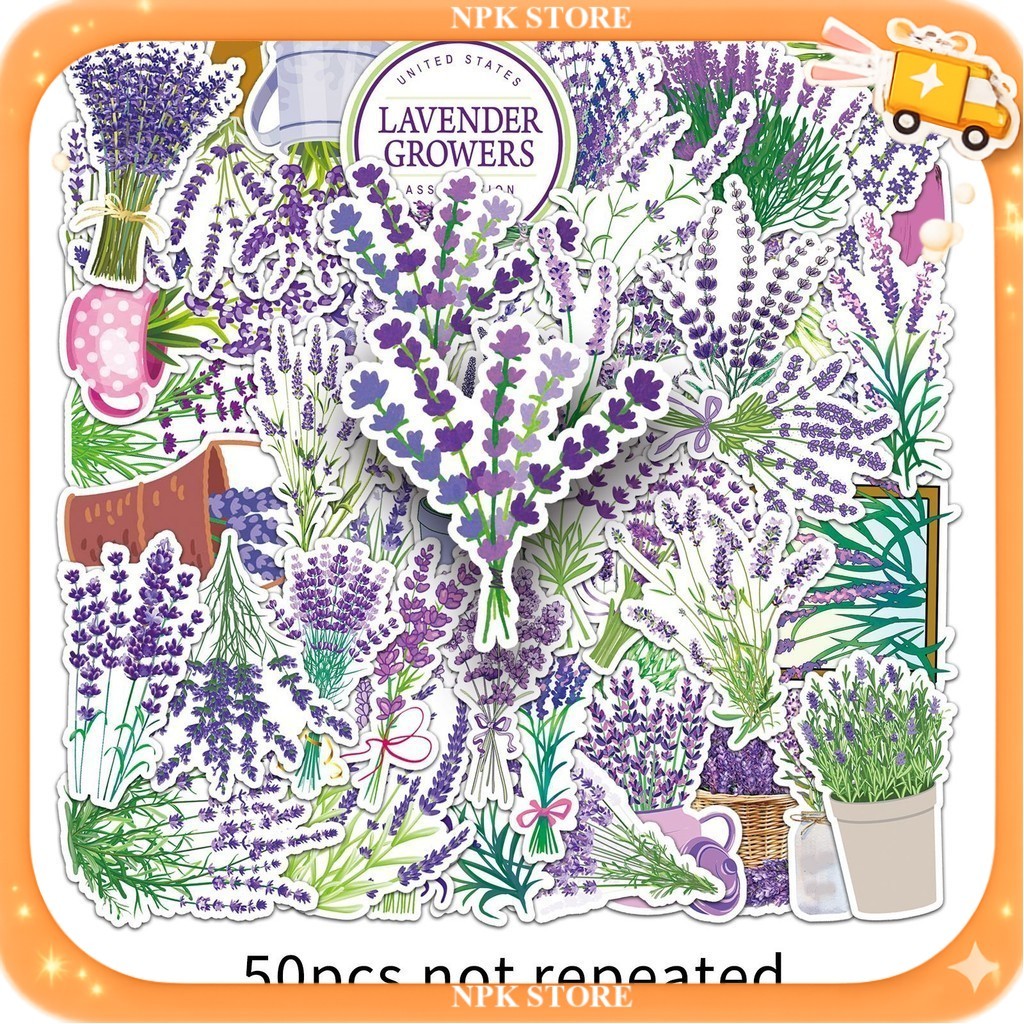 🔥🇹🇭พร้อมส่ง🇹🇭🔥 50ชิ้น สติกเกอร์ ดอกลาเวนเดอร์ lavender cartoon plant flower sticker