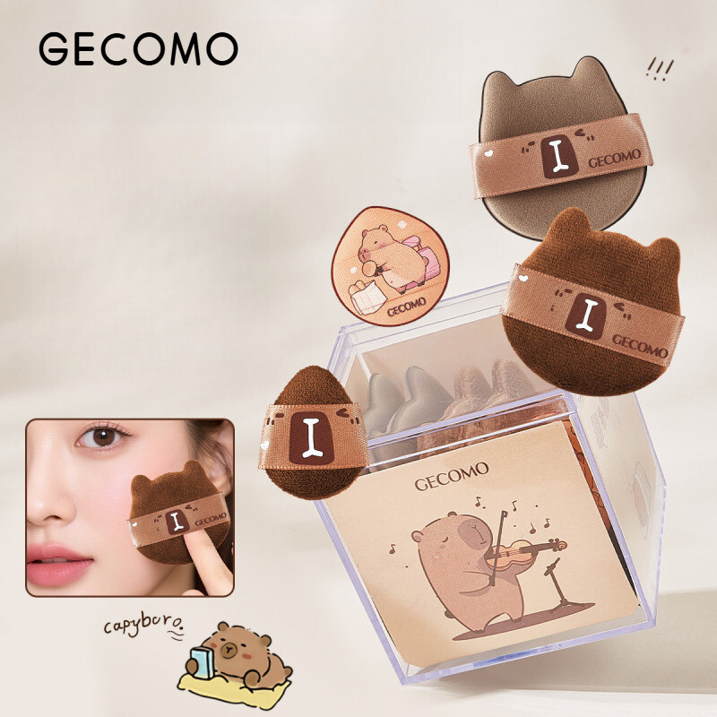 ⭐GECOMO Kapibala Powder เปียกและแห้ง Mini Thumb Blush Fixing คอนซีลเลอร์ Brightening Flocking Puff P