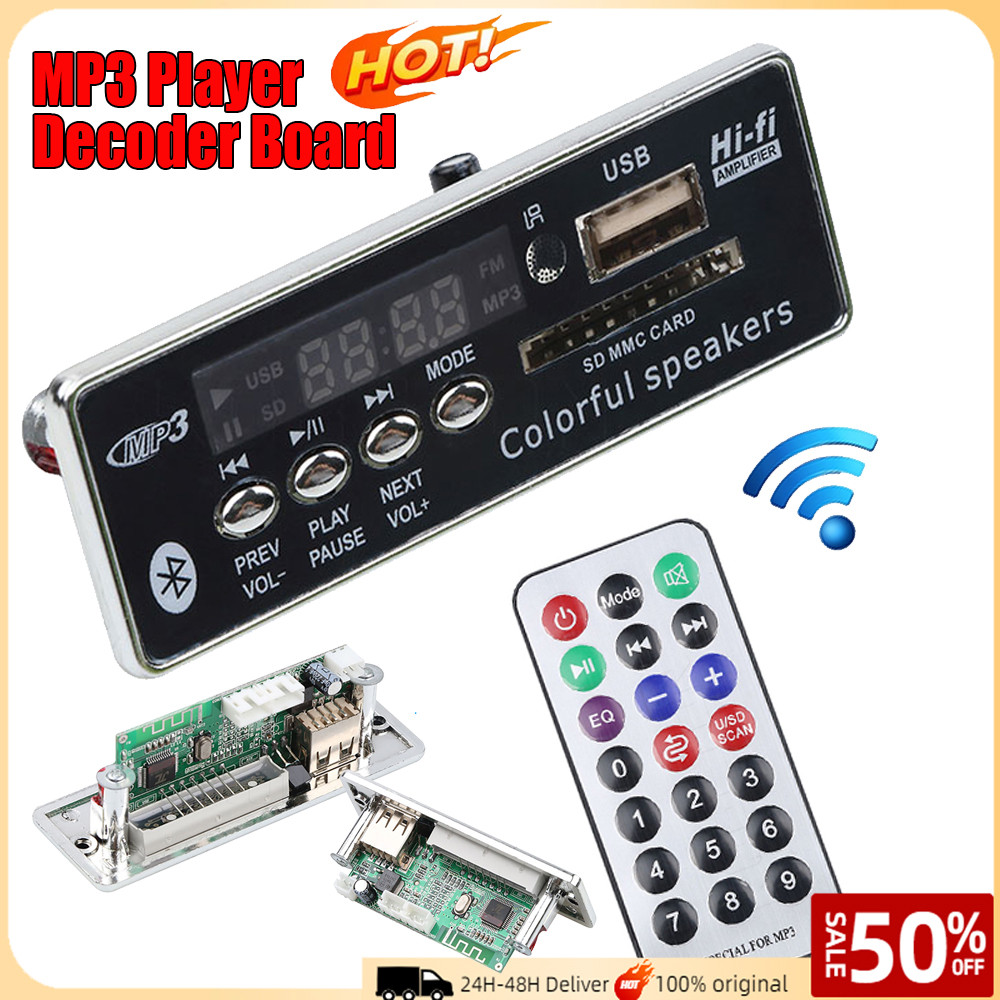โมดูลเครื่องเล่น MP3 บลูทูธ 3 ชิ้นสําหรับรถยนต์ – ตัวถอดรหัสเสียง 12 โวลต์พร้อม USB/SD/FM/AUX, จอแสดงผล LED และรีโมทคอนโทรล – บอร์ดขยายเสียง Hi-Fi