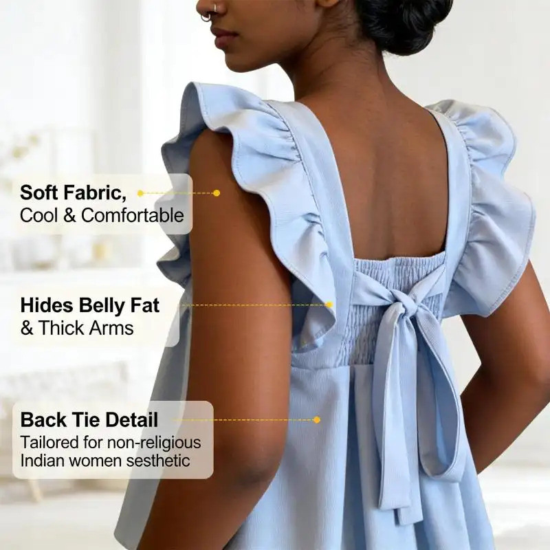 ผู้หญิง Breezy Ruffle Square Neck Tops ฤดูร้อน Tie-back เสื้อความพยายาม Feminine Ruffle Tank