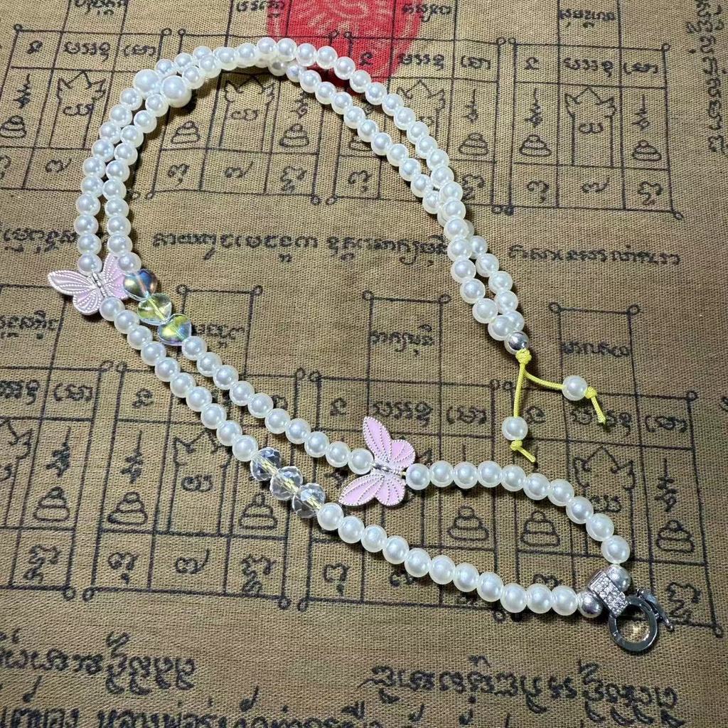 Buddhist amulet necklace, sister's amulet bead chain Clavicle Chain Leather rope  Adjustable waxed c