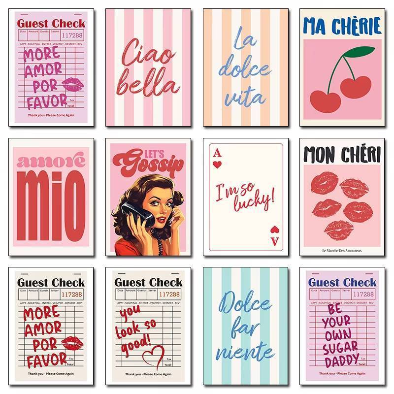 Ciao Bella Cherry Disco Ball อินเทรนด์สีชมพู Guest ตรวจสอบสาวคุณดูดีโปสเตอร์ไม่มีกรอบผ้าใบภาพวาด Wall Decor