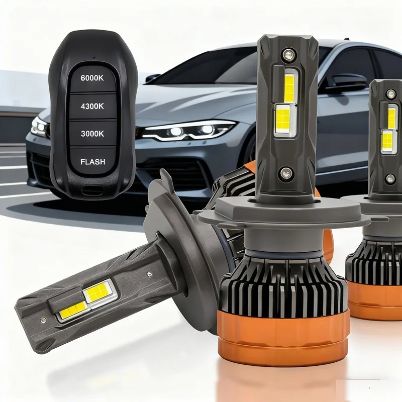 H4 LED H7 H11 9005 HB3 9006 HB4 H4 6500K 4300K 3000K หลอดไฟ LED สามสีรีโมทคอนโทรลสําหรับไฟหน้ารถไฟ 1