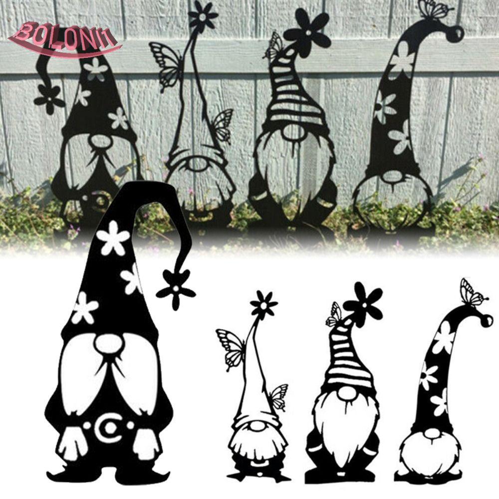 ป้าย BO Gnome, สวนอะคริลิค 2D Gnomes Stake, Gnome Silhouette Hollow Out สีดํากันน้ํา Gnome ป้ายกราวด