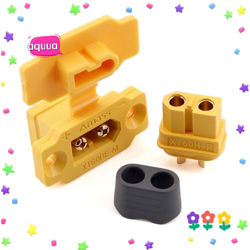 AQUUA XT60BE-MF Connector, ตะวันออกติดตั้งแบบพกพา XT60BE ปลั๊กชาย, สีดําสีเหลืองพร้อมฝาครอบ Amass ปล