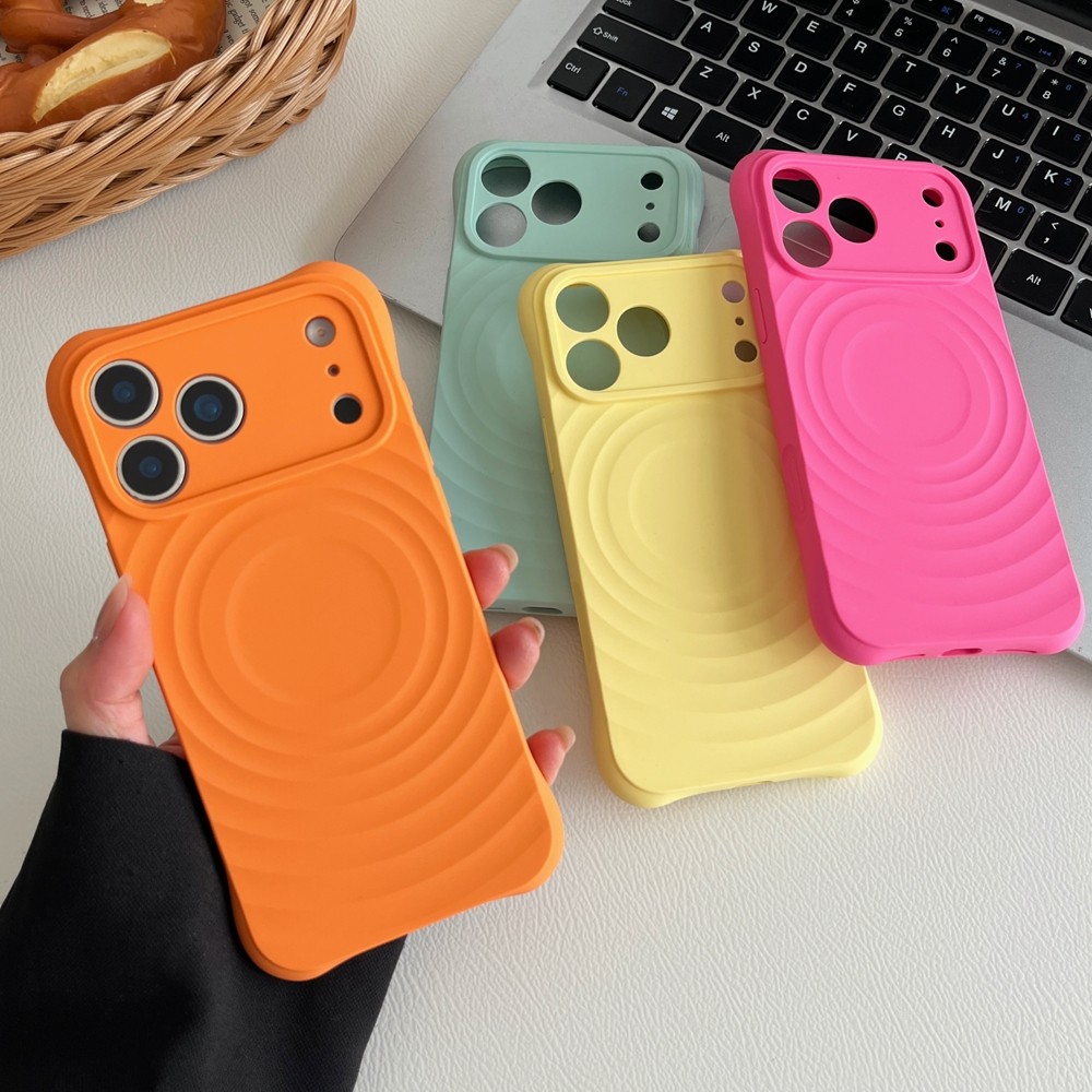 เคสโทรศัพท์ซิลิโคนเหลวระลอกคลื่นสีน้ําเงินและสีชมพูเหมาะสําหรับเคสโทรศัพท์ iPhone 17Pro 16/15/14 ป้องกันการล่มสลาย