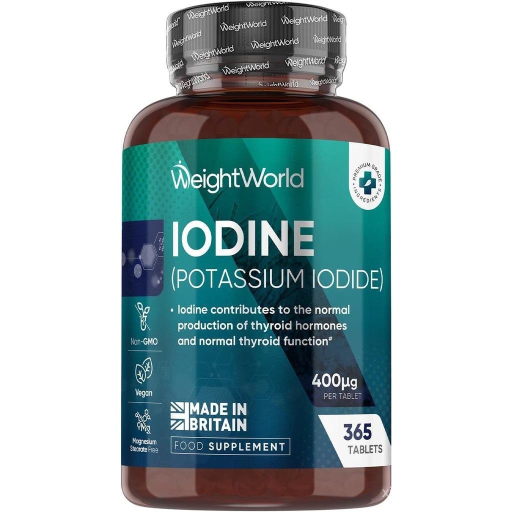 เม็ดไอโอดีน 400mcg โพแทสเซียม Iodide 365 เม็ด (1 ปี ply) 1 ต่อวัน NonGMO & Gluten Diabine Trace Mine