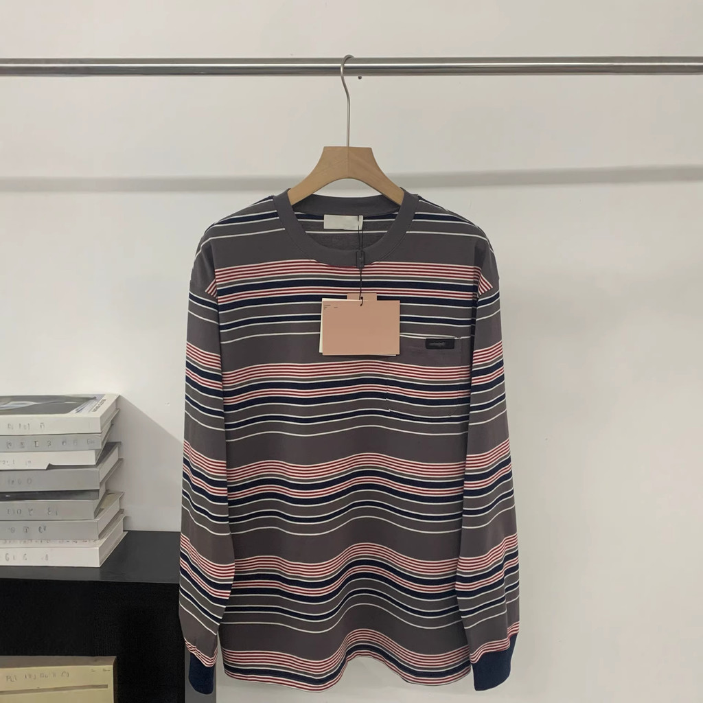 JE6U Mi//iu Retro minimalist color-blocked red and blue striped long-sleeve shirt for early spring, 