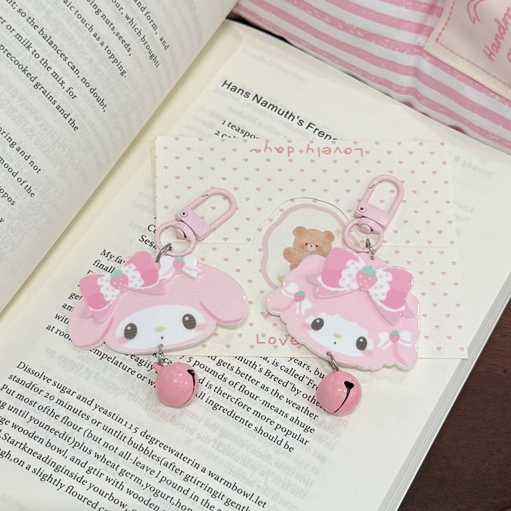 SANRIO น่ารัก ทํานอง พวงกุญแจโบว์สตรอเบอร์รี่น่ารัก ซานริโอ จี้ระฆังสําหรับ ราคา ถูกที่สุด ดีลบีเคเค