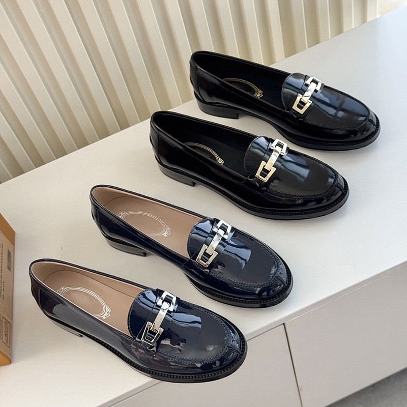 AZ3Z Tod Genuine leather British-style women's loafers, new spring and autumn trendy black flat shoe