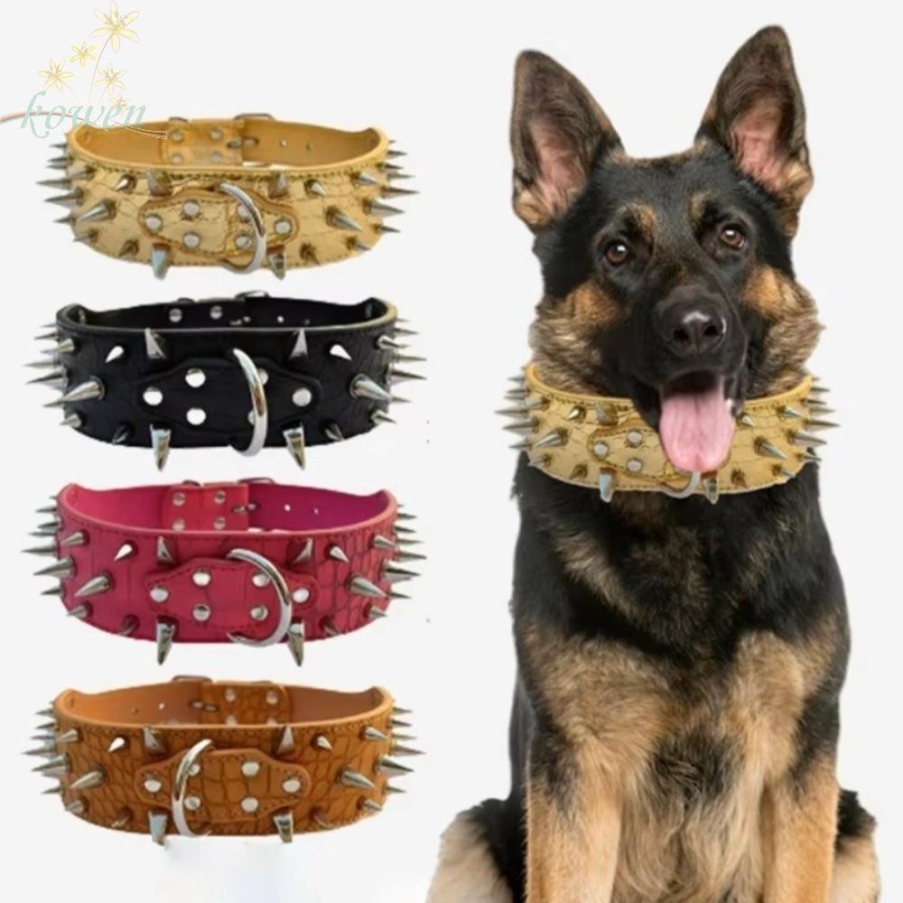 KOWEN Spiked ปลอกคอสุนัข, Anti-bite Widen PU หนังสัตว์เลี้ยงสร้อยคอ, Comforable Heavy Duty Sharp ตกแต่งสุนัขการฝึกอบรม Collar อุปกรณ์สําหรับสัตว์เลี้ยง
