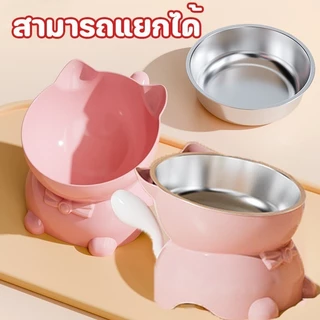 🐱ชามเซรามิกสำหรับแมว ชามอาหารแมว ชามน้ำแมว ชามแมวยกสูง ชามแมว แตนเลส แบบเอียง สําหรับสัตว์เลี้ยง สุนัข แมว