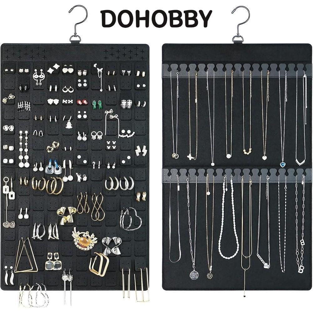 DOHOBBY โดโฮบบี้ สร้อยคอยืนแสดง,สีดําแขวนติดผนังกระเป๋าเครื่องประดับ,รู้สึกสองด้านต่างหูถุงเก็บบ้าน