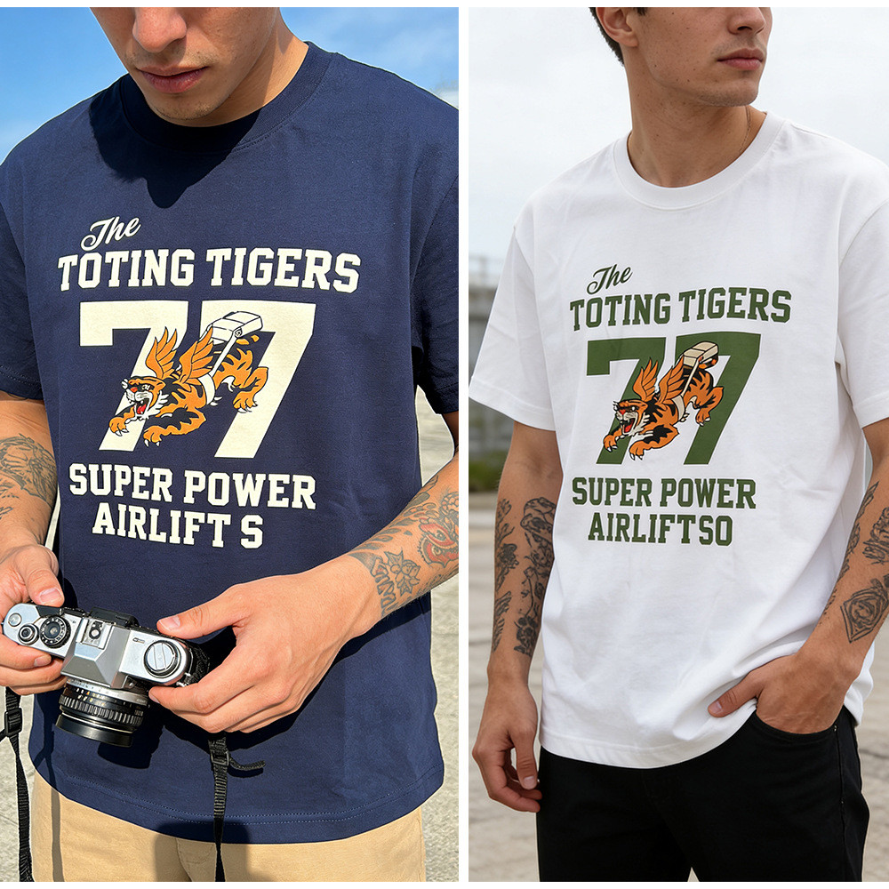 OKONKWO Flying Tigers เสื้อยืด 210g พิมพ์ตัวอักษร Amikage เสื้อยืดคอกลมแขนสั้น