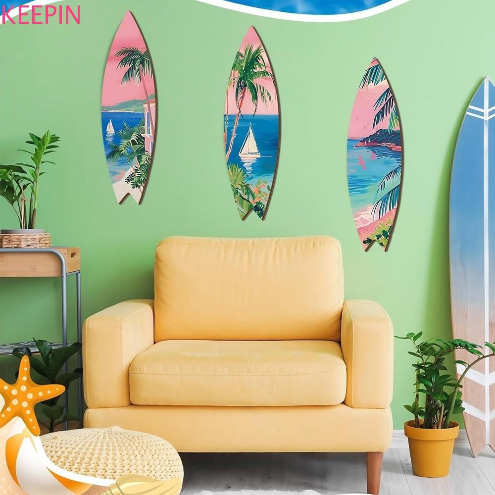 KEEPIN Beach Surfboard Decor, Handcrafted Summer Beach Themed Surfboard แขวนผนัง, แขวนแผ่น Retro สีส