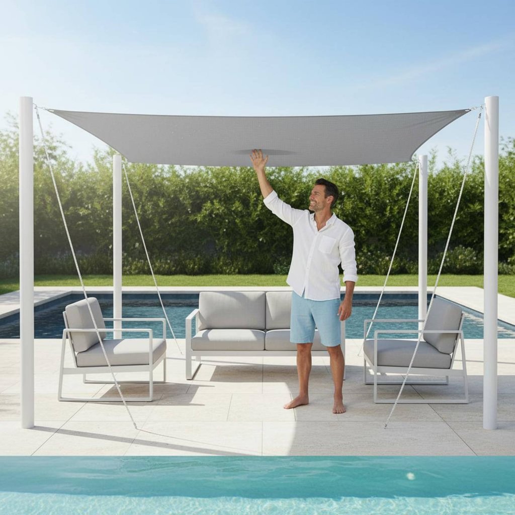Long-Lasting Sun Shade Sail เสริมขอบบล็อก Sail Heavy Duty Construction สําหรับสระว่ายน้ํา