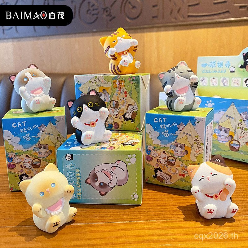 Bai Mao Original Glutinous Jiji Vitality Cat Cat เครื่องประดับรถยนต์น่ารักประณีตตุ๊กตาเรซิ่นเดสก์ท็อ