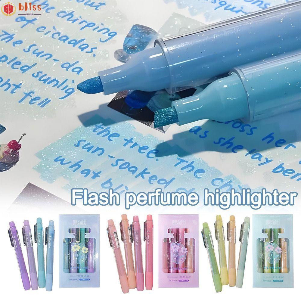 BLLISS 4 ชิ้นชุดปากกาเจลสีสันสดใส, Mark Key Points สี Glitter Highlighter, คุณภาพสูง DIY Art Journaling ปากกาของขวัญ