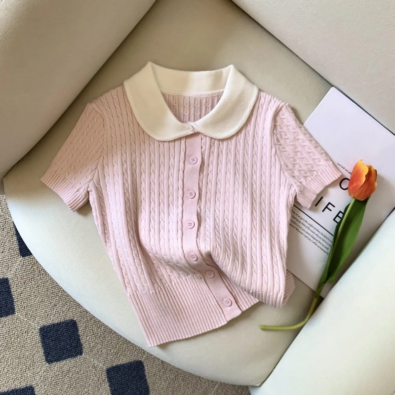 COCO-เสื้อยืดผู้หญิง เสื้อแขนสั้น ปก ปุ่มกด ประเภทรุ่น Slim Fit หวาน น่ารัก แฟชั่นสบาย ๆ