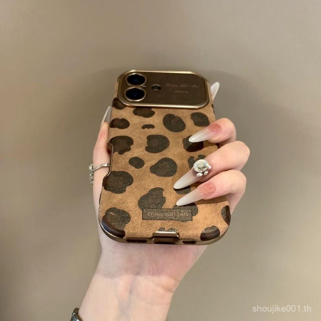 พิมพ์เสือดาวคลาสสิกสําหรับ iphone 16 14 13 12 15 11 17 16PROMAX 14PROMAX 12PRO 13PLUS 14PLUS เคสโทรศัพท์สีน้ําตาลเพียงพอหนังหน้าต่างใหญ่ UF0N - รูปที่ 3