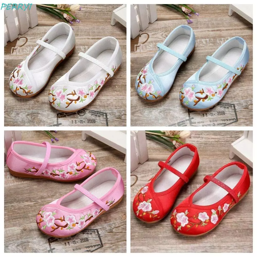 รองเท้าเต้นเด็กผู้หญิง PERRY, สไตน์ดอกไม้เย็บปักถักร้อย Soft Sole ซาติน น่ารักและทนทาน เหมาะเป็นของขวัญ
