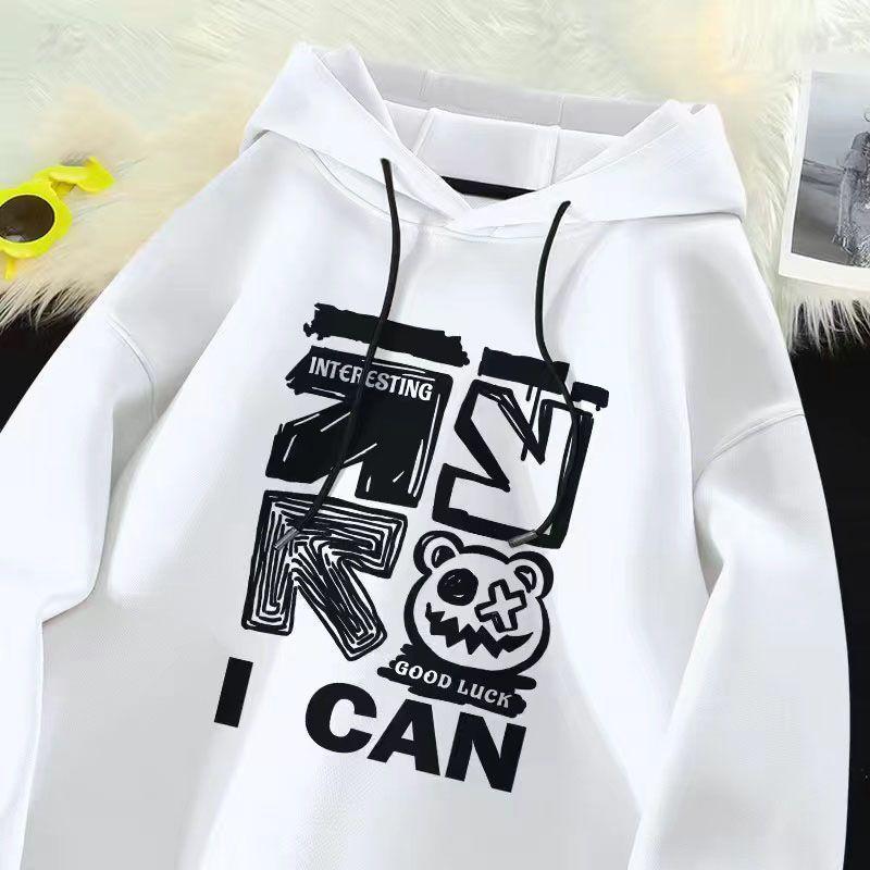COD สไตล์เกาหลี แขนยาว เสื้อฮู้ด LMWY0356 ผู้ชาย ผู้หญิง ลายสกรีน ขนาดพลัสไซซ์ ใส่สบาย ฤดูใบไม้ร่วงและฤดูหนาว สบาย M-3XL