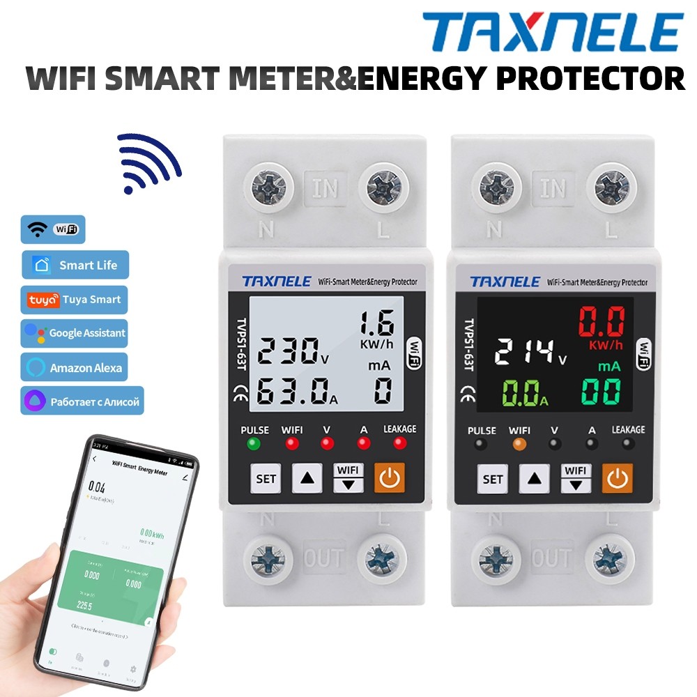 TAXNELE TUYA ชาร์จ WiFi Smart Earth Leakage ป้องกันแรงดันไฟฟ้า Circuit Breaker Power kWh Meter