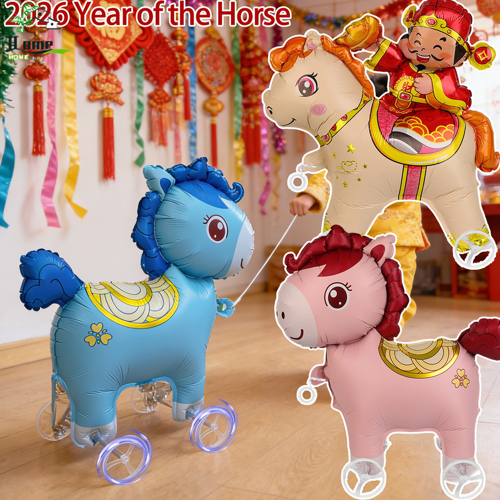 [HGB]3Sets PA Material ลูกโป่งเดินมีล้อ | 2026 ม้ามาสคอต การ์ตูน โพนี่ | หลายสี ฟ้า ชมพู แดง | วาล์ว