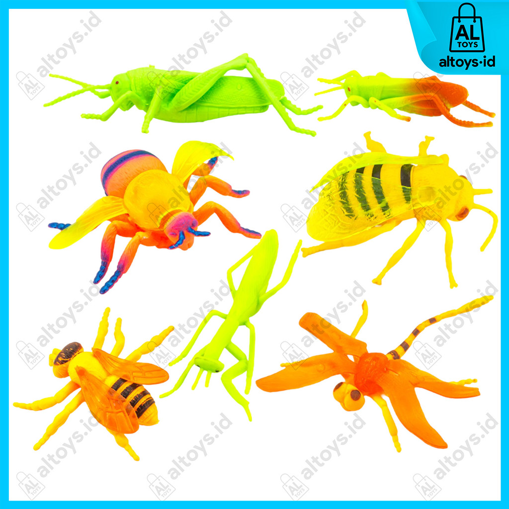 ของเล่นสัตว์ชุดด้วงน่ารัก7ตัว,ตั๊กแตน,แมลงปอ,ตอง,ผึ้งทําจากยางยืดหยุ่นเซนต์3-137