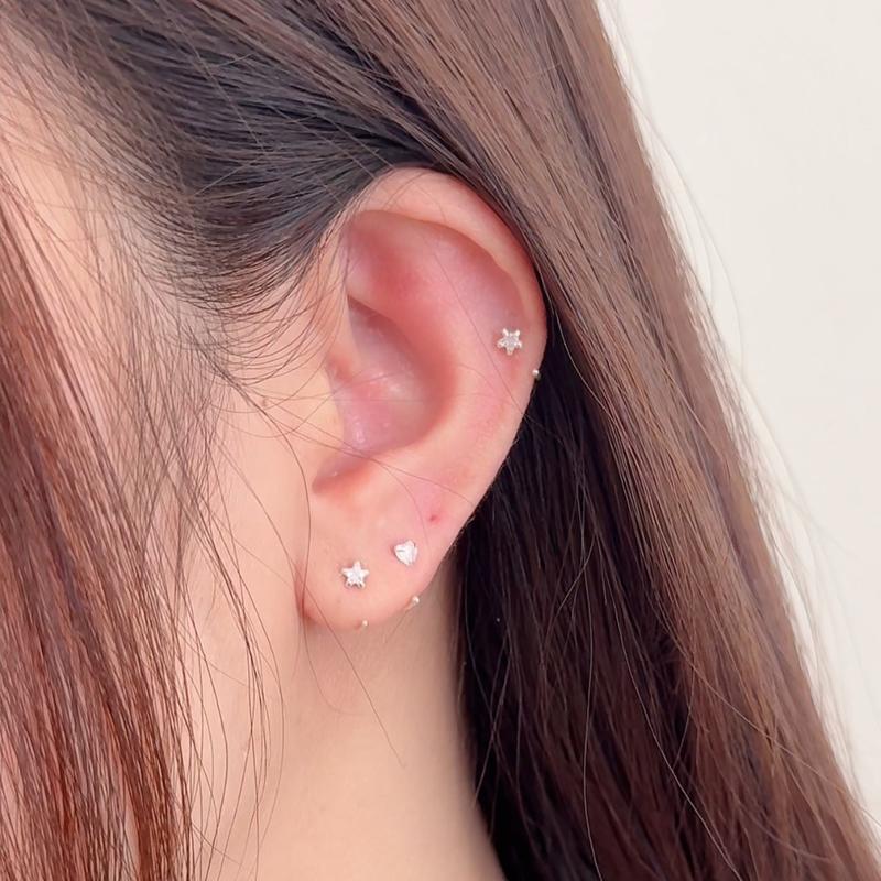 [ได้รับการรับรองเงินแท้] Suwan.na.shop ต่างหู ต่างหูห่วง ต่างหูไร้แป้น ดาว, หัวใจ