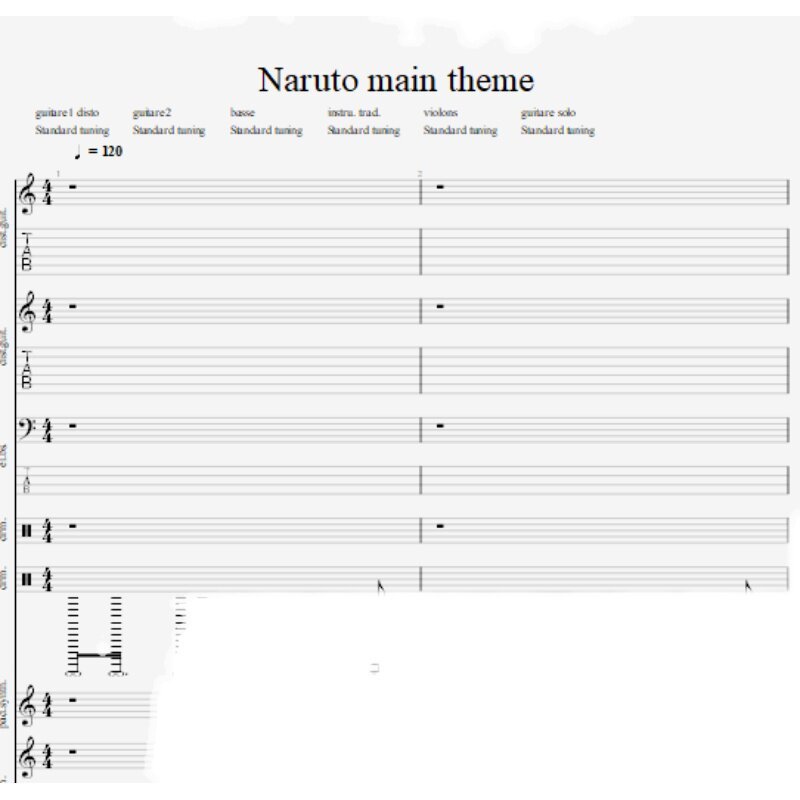 ธีมหลักนารูโตะ Band Score Naruto Solution Guitar Score bass Score Drum Score gtp Score ขายร้อน