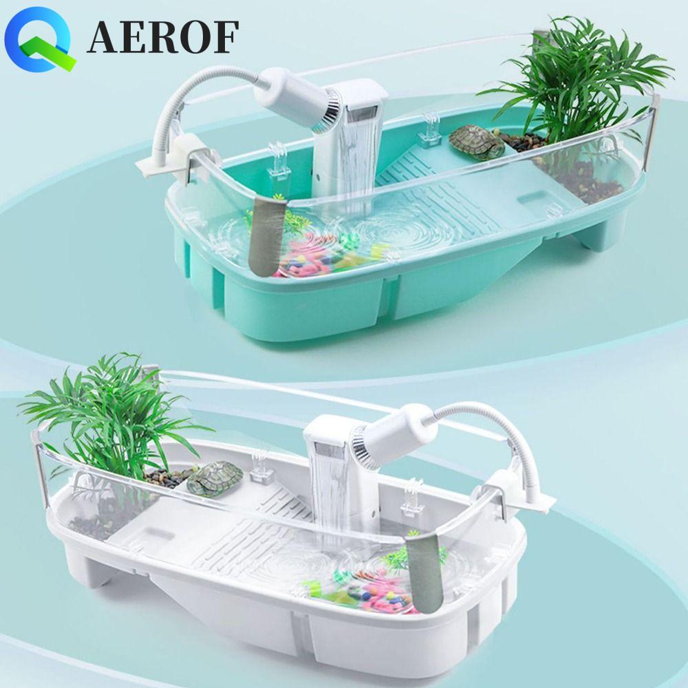 AEROF Turtle Tank, Bask Platform Bottom Drain Turtle House, 360° ดูพื้นที่มัลติฟังก์ชั่น Anti-escape