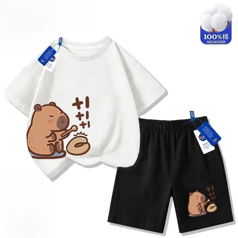 【จัดส่งไทย】2ชิ้น BOBเซ็ตชุดเด็ก เสื้อ+กางเกง ชุดสองชิ้น（จัดส่งจากประเทศไทย）ชุดผ้าฝ้ายเด็กชุด Kapipala เสื้อยืดสองชิ้นสำห