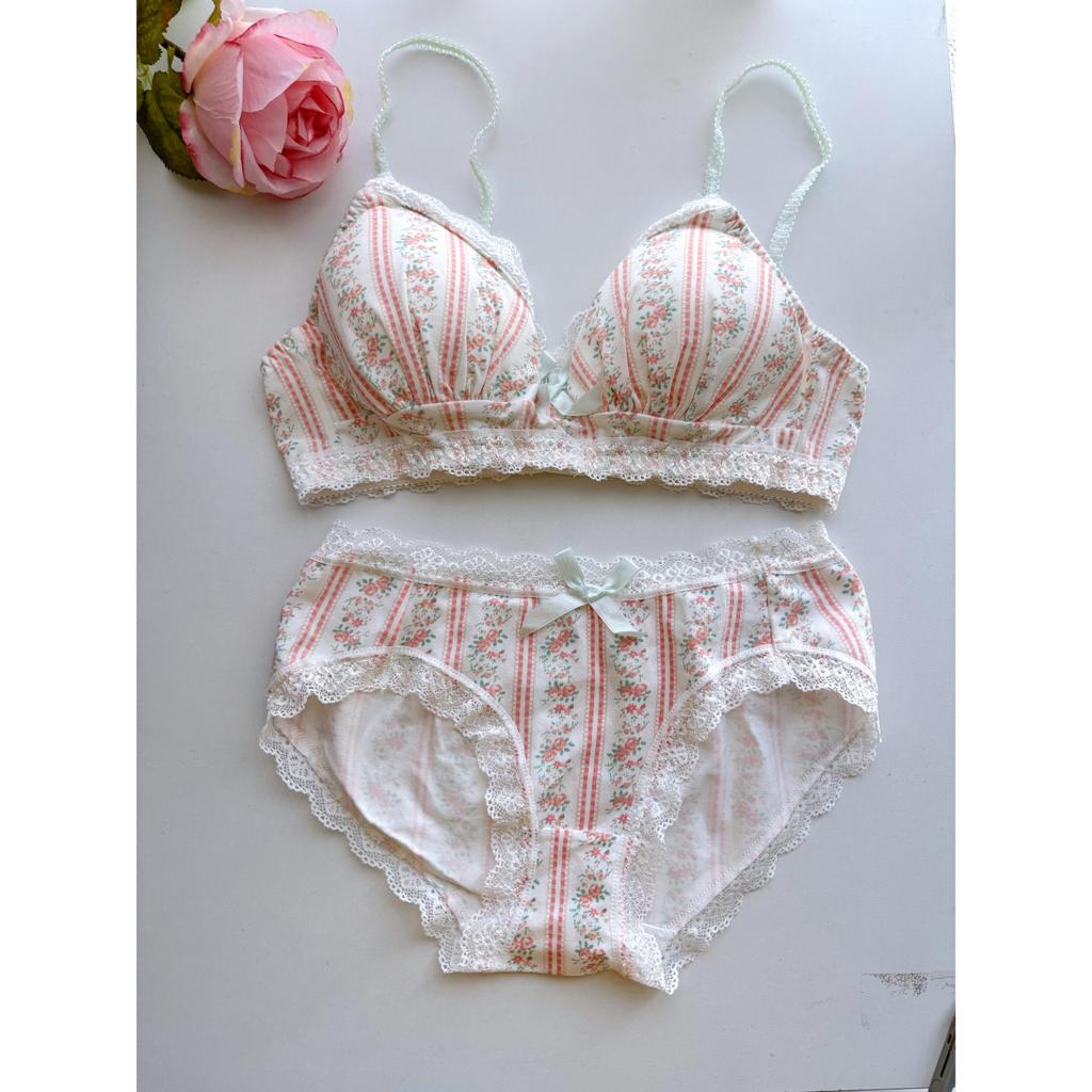 Dema ร้านขายของชําสาวญี่ปุ่นชุดหวานน่ารักประณีตสไตล์ศาลปักดอกไม้เซ็กซี่ลูกไม้สุภาพสตรีชุดชั้นในชุดหล