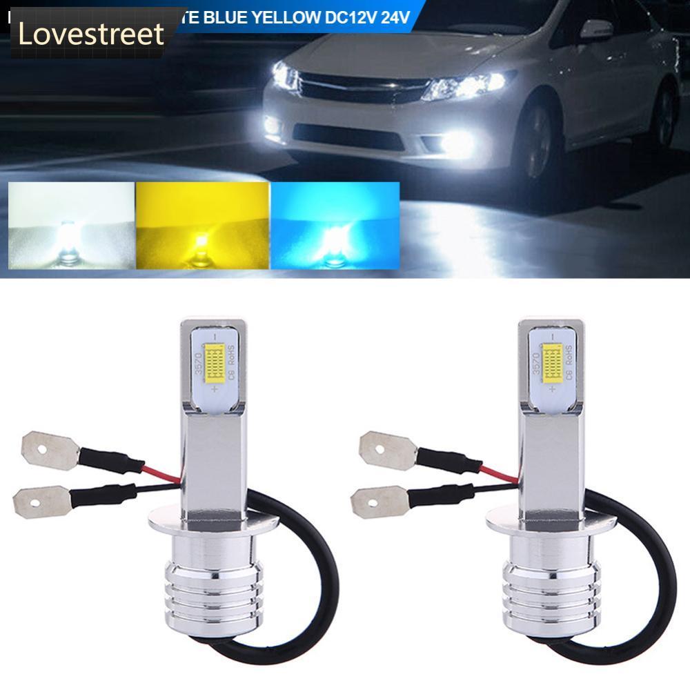 LOE คู่ 80W H3 ไฟหน้ารถ 3570 2SMD หลอดไฟ LED ไฟหน้า 4000LM ชิป LED หลอดไฟหมอก 6000K สีขาวสีฟ้าสีเหลื