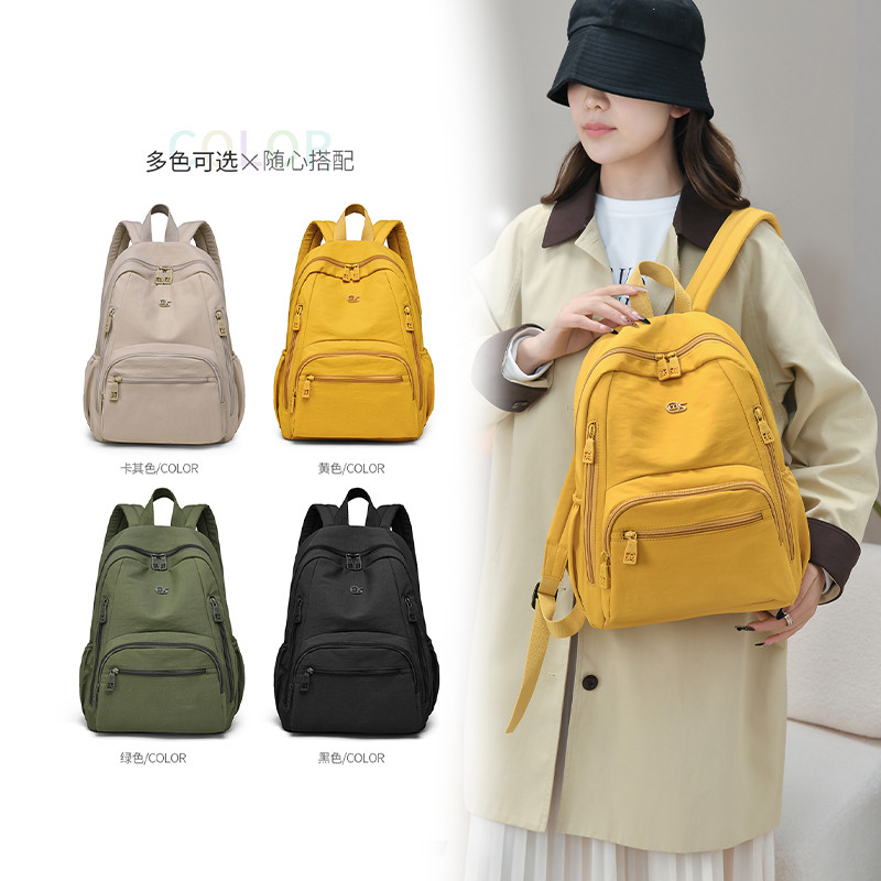 Ladies Multi-Pocket Large-ความจุกระเป๋าเป้สะพายหลังสีทึบAll-Matchกระเป๋าเป้สะพายหลังสไตล์เรียบง่ายน้ําหนักเบาWater-Re