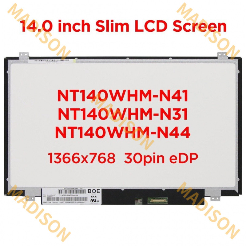 14.0 "แล็ปท็อปหน้าจอ LCD NT140WHM-N41 fit HB140WX1-401 NT140WHM-N31 b140xtn02.6 N140BGE-E33 สําหรับ 