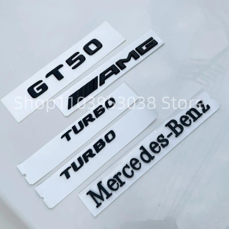 3D ABS Glossy สีดําโลโก้ GT50 สัญลักษณ์ตัวอักษร Turbo Fender Badge AMG สติกเกอร์สําหรับ Mercedes-Ben