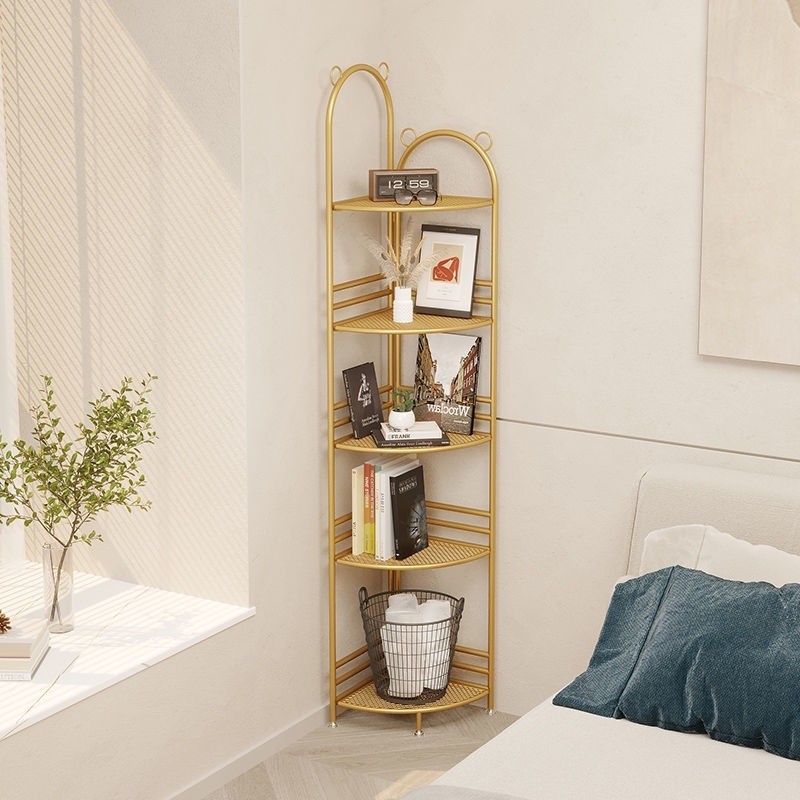 Bear corner shelf floor-to-ceiling bedroom bookshelf iron art punch-free metal shelf living room dec