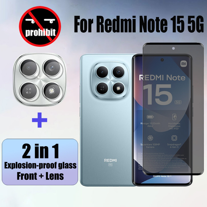 ฟิล์ม Redmi Note 15 5G 2 ใน 1 กระจกนิรภัยส่วนตัว Anti-Spy คลุมทั้งหมดปกป้องหน้าจอ Anti Peek ฟิล์มความเป็นส่วนตัวสําหรับ Xiaomi Redmi Note 15 Pro+ 14 13 Pro Plus 5G ฟิล์มกระจก & กล้อง
