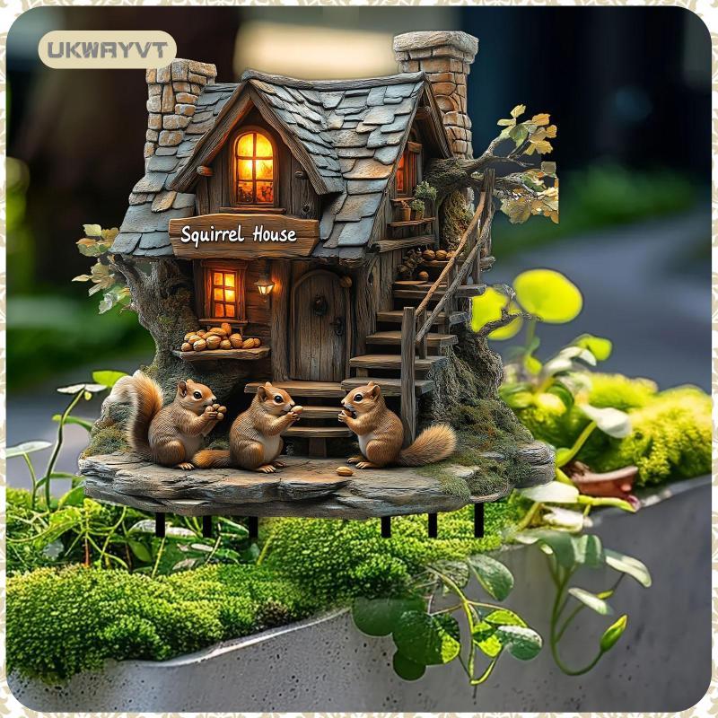 [ukwryvt] Garden Squirrel House Stake Flowerbed Yard Signs Decor Yard