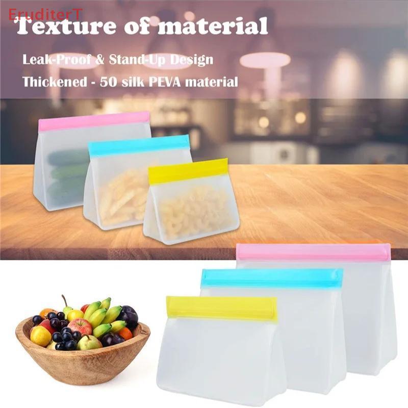 [EruditerT] ถุงเก็บอาหารแบบใช้ซ้ําได้อัพเกรด Leakproof Top Stand Up Freezer Sandwich Ziplock Bag ซิล