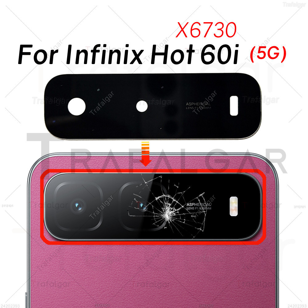 เลนส์กล้องด้านหลังด้านหลังสําหรับ Infinix Hot 60i 5G X6730 ฝาครอบกล้องเปลี่ยนด้วยสติกเกอร์กาว