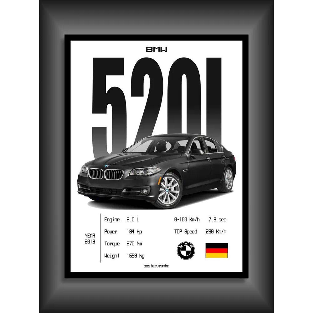 โปสเตอร์รถ BMW F10 520i โปสเตอร์คลาสสิกภาพวาดผ้าใบพิมพ์ Wall Art ภาพ Hoom ตกแต่งห้อง
