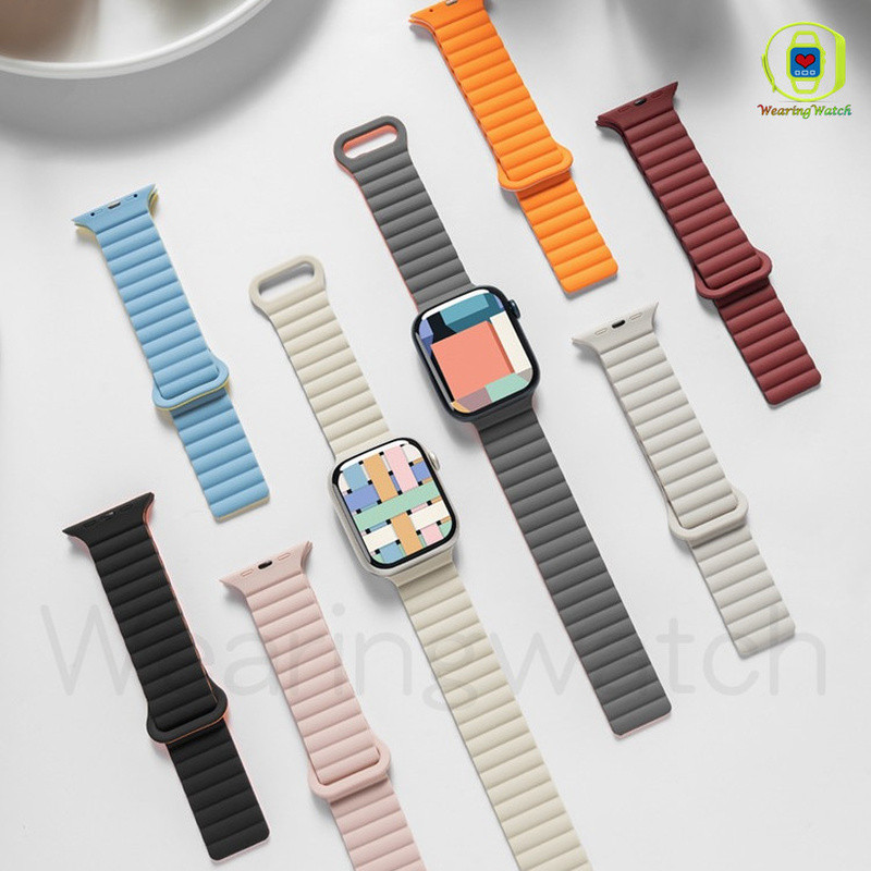 ซิลิโคนกันน้ําแม่เหล็กสําหรับ Smart Watch Series ultra 10 9 8 7 6 SE 5 4 3 2 t500 Pro d20 smart watc