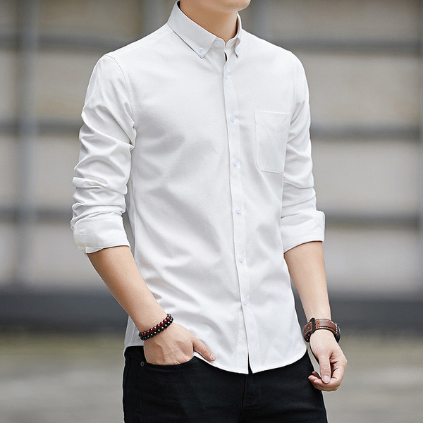 gq official store เสื้อเชิ้ตผู้ชาย แขนยาว เสื้อเชิ้ตสีขาวแขนยาวสำหรับผู้ชาย ออกแบบเพื่อป้องกันริ้วรอ