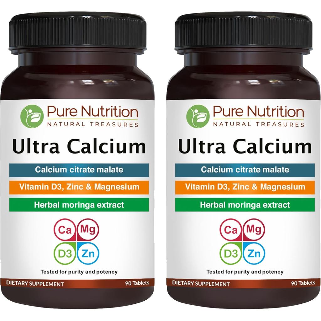 Pure Nutrition Ultra Calcium 1000มก. พร้อม VIT D3 + K2 | 180 แท็บ (90 X แพ็ค 2 ชิ้น) | อาหารเสริมแคล