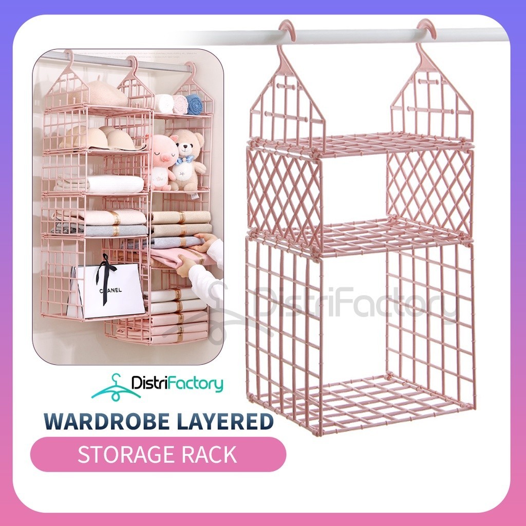 Multi-Layer Foldable Hanging Storage Rack Closet Organizer Folding Wardrobe Layered Organization Rac
