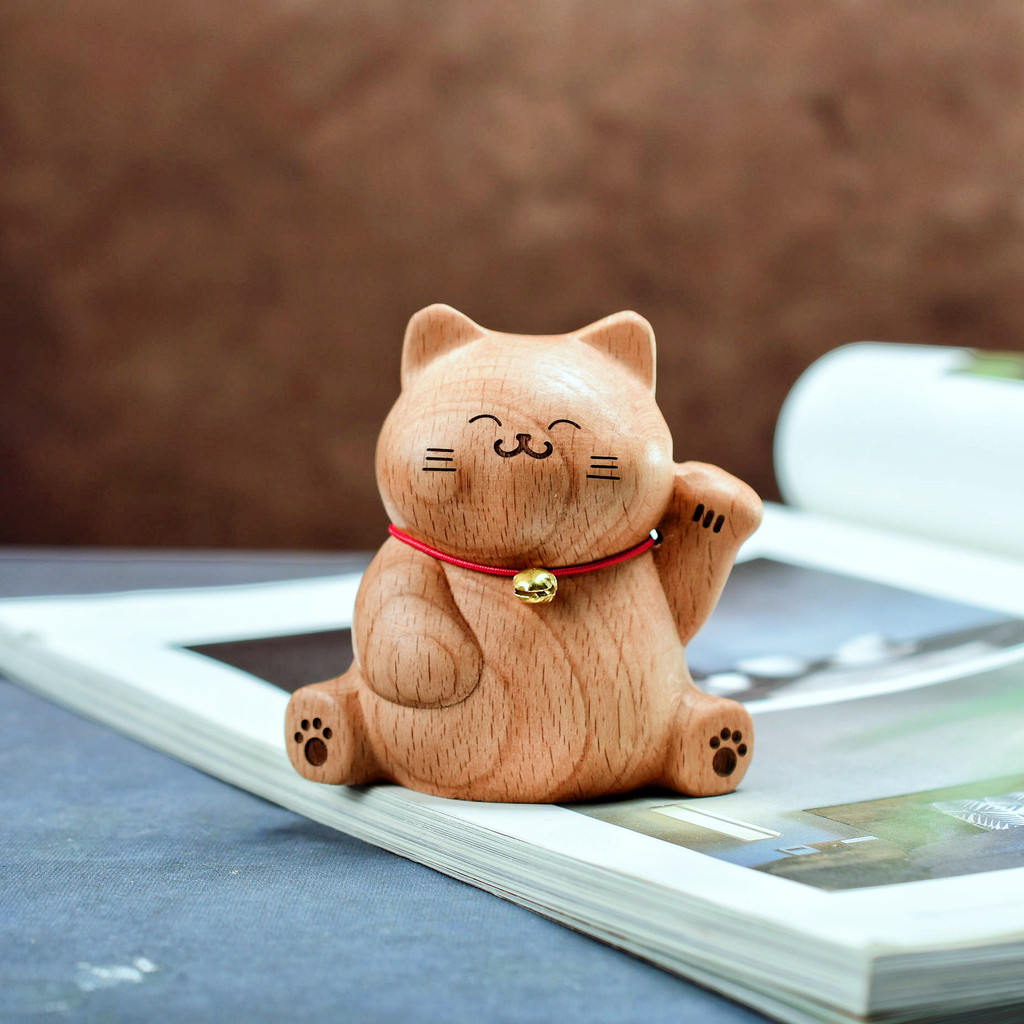 Dreamerhouse ไม้ Lucky Cat Lucky Cat Beech เดสก์ท็อปรถตกแต่งสมาธิแมว Lucky Cat ของขวัญห้องอุ่น